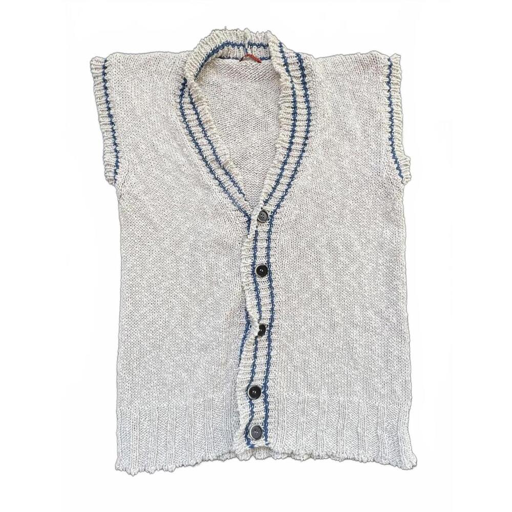 Barena Venezia Sleeveless Knit Sweater Vest Navy Blue w Brown - Approx L